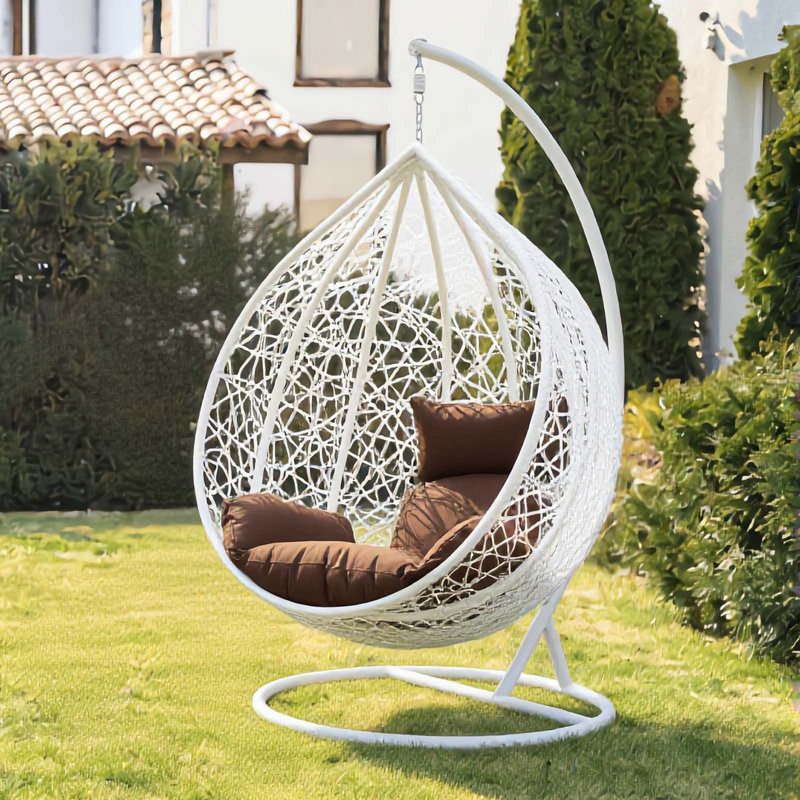 Naperon Garden Swing Chair with Stand, White/Brown