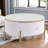 Modern Round Coffee Table With 2 Large Drawers, Marble Pattern And Golden Legs