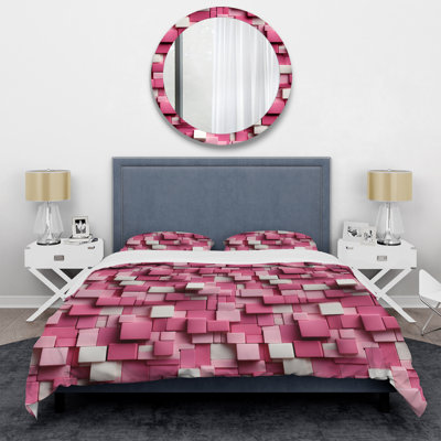 Pink And White Blockchain Blocks Duvet Cover