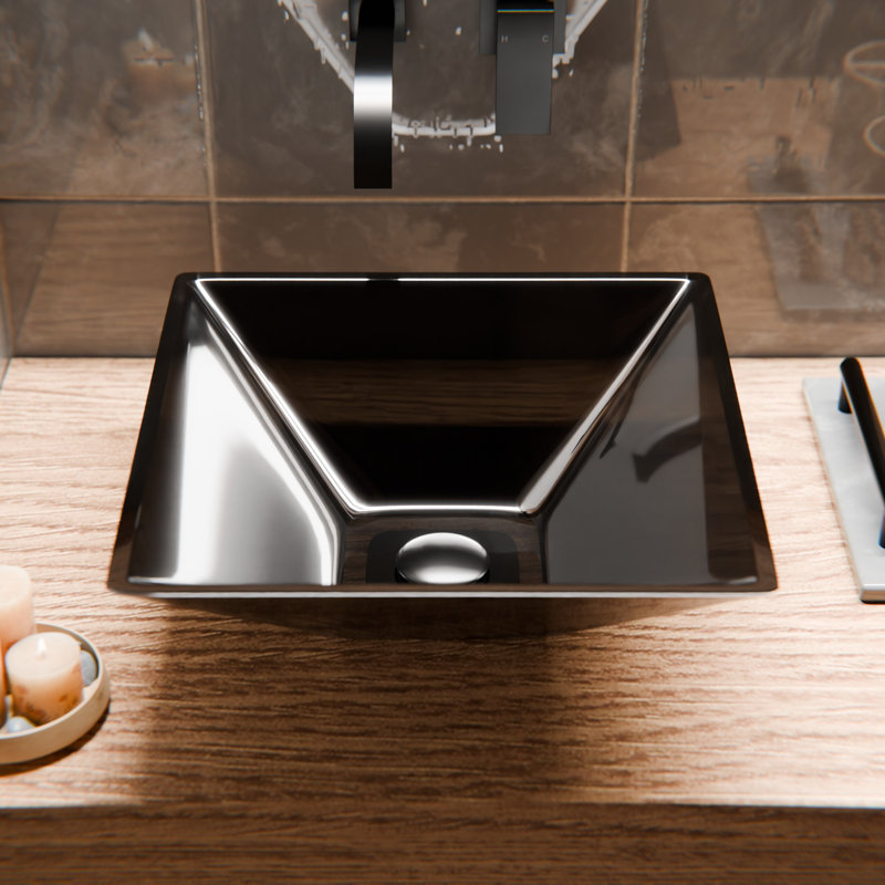 Novatto QUADRATO 16.75'' Glass Square Bathroom Sink, Matte Black
