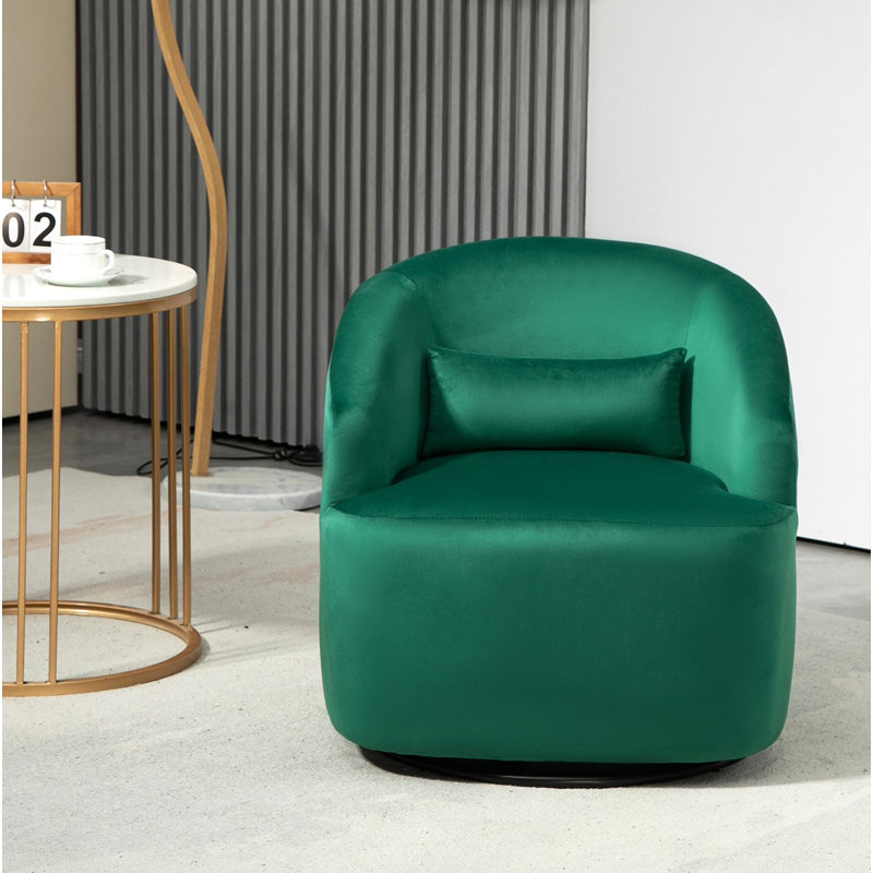 Barrel design 360 degree swivel Chair, Green Velvet