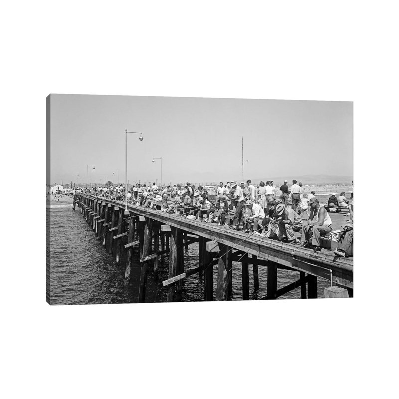 1940S People Fishing Off Laguna Beach Pier Laguna Beach California USA - Wrapped Canvas Print, 30.48 cm H x 45.72 cm W