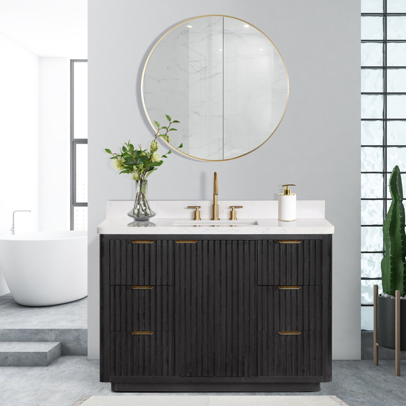 Ensemble de meuble-lavabo simple 48 po Adela, Noir, noir, noir, noir, Blanc / Blanc, Doré