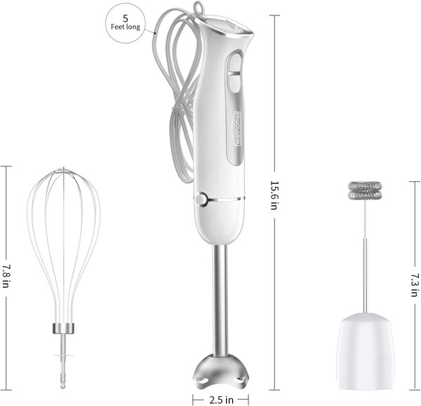 Chefman Immersion Blender, 800W Hand Blender with Stainless Steel