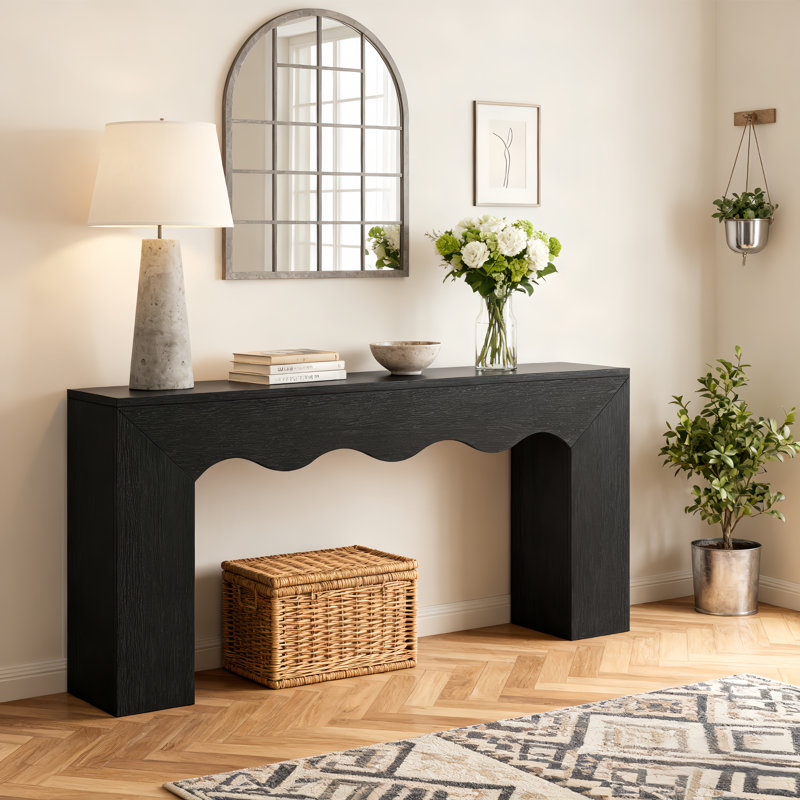63-Inch Long Sofa Table, Farmhouse Wood Console Entryway Table, Black