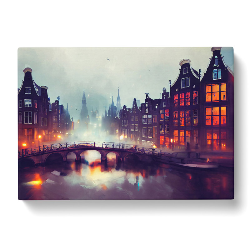 Amsterdam Canal at Night - Wrapped Canvas, 50cm H x 76cm W x 3cm D