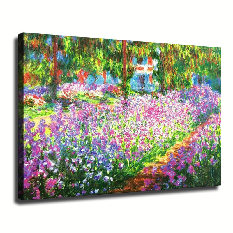 Iris de Claude Monet dans son jardin, tableau impressionniste sur toile, encadré et prêt à accrocher, pour salon, chambre ou décoration intérieure.