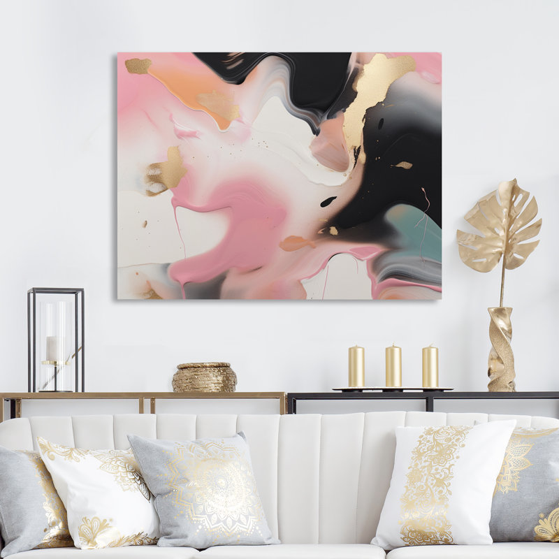 «Rose and Blue Transcendent Beauty In Marble Art V», reproduction abstraite sur toile marbrée, H 12 po x l 20 po x P 1 po