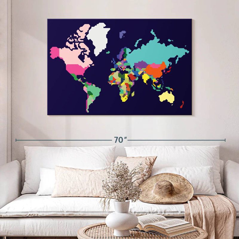 Carte du monde pastel Aliaz, H 32 po x l 48 po