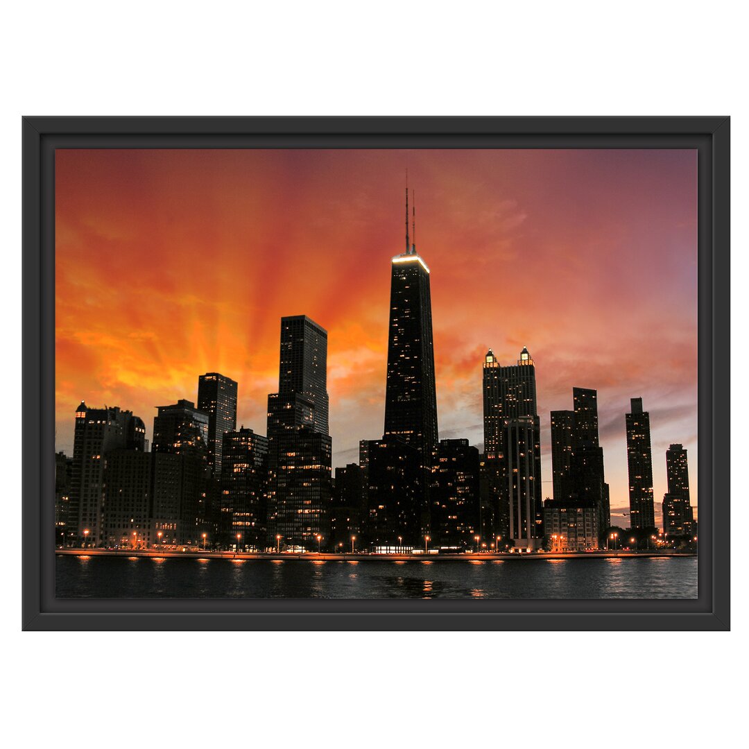 Chicago Skyscraper Silhouette Floater Frame Grafik auf Papier drucken