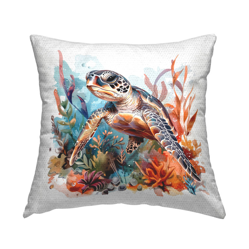 Coussin d'extérieur imprimé tortue de mer Drifting par LSR Design Studio