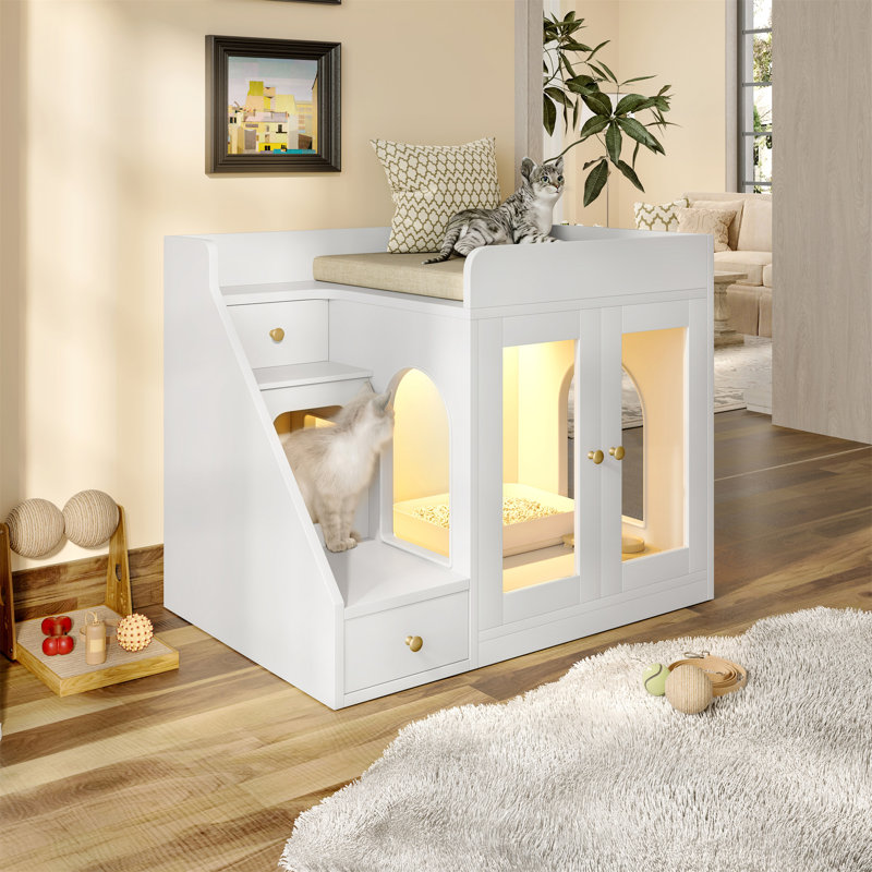 Enceinte de litière pour chat avec lumière, Blanc