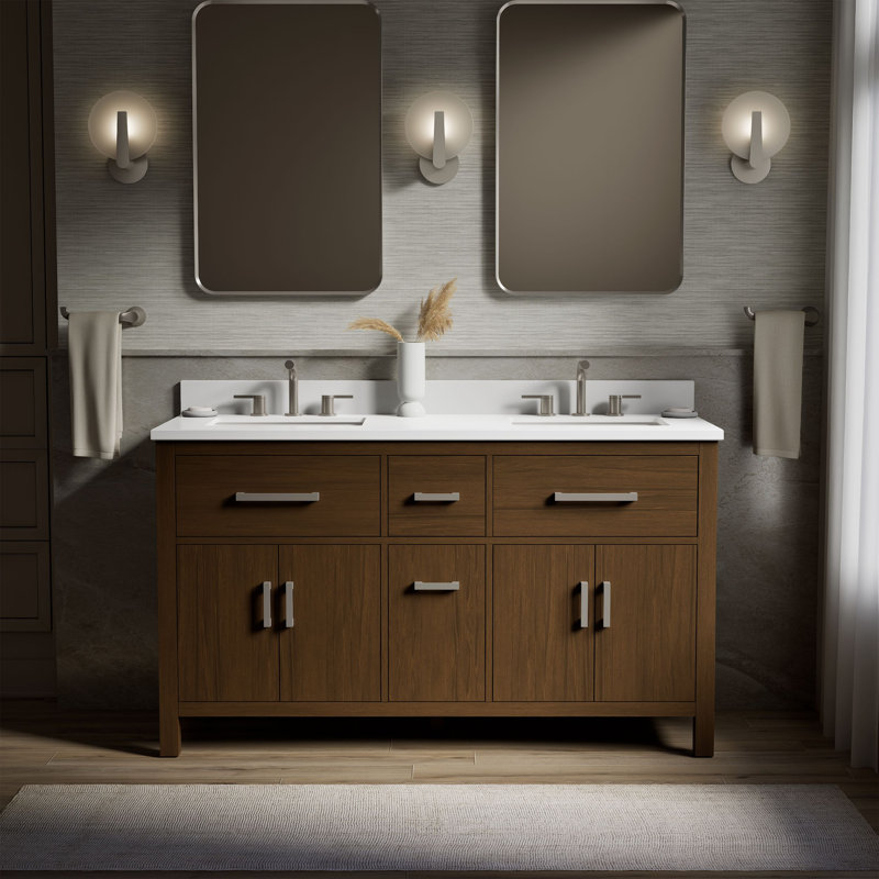Kresla72" Bathroom Vanity Cabinet With Sinks And Quartz Top, 60"