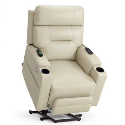 Dual Motor Lay Flat Power Recliner Lift Chair with Heat and Massage, Faux Leather