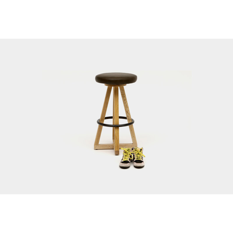 X3 30" Swivel Bar Stool, Blackened Steel, Bleached White Oak, Olive