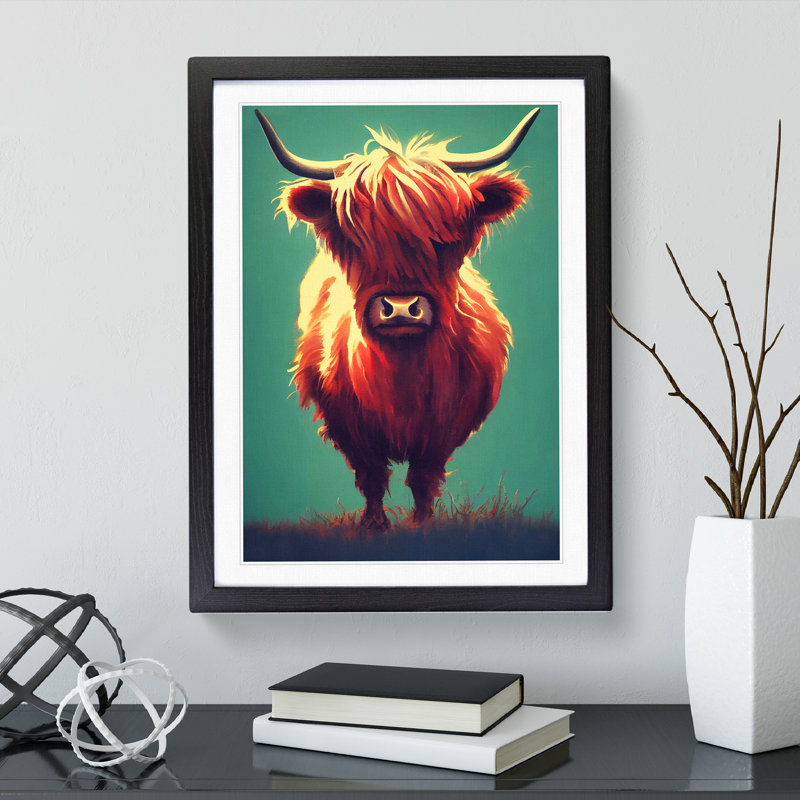 Cool Highland Cow - Single Picture Frame Print, Black, 64cm H x 46cm W x 2cm D