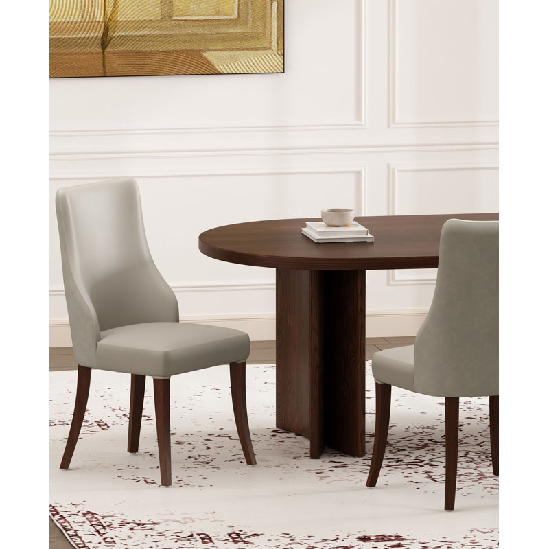 Chaise rembourrée en cuir de hêtre Connie, Gris clair