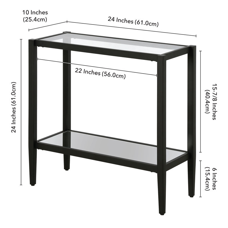 Hera Rectangular Side Table With Mirrored Shelf, Blackened Bronze