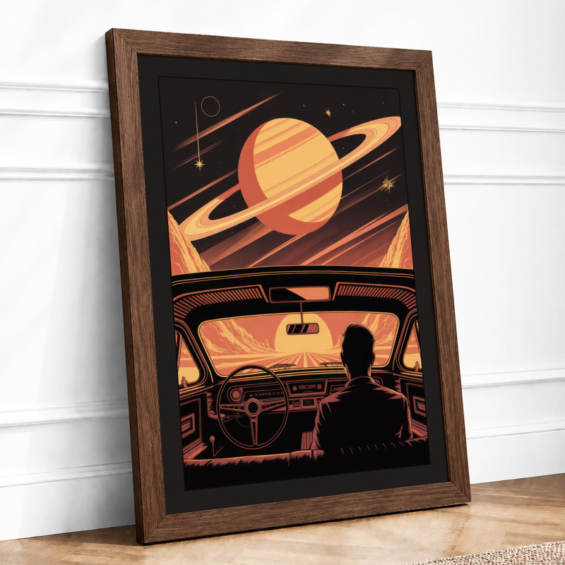 Cosmic Drive Retro - Framed Print, A4 - 29.7 x 21.0 cm, Walnut