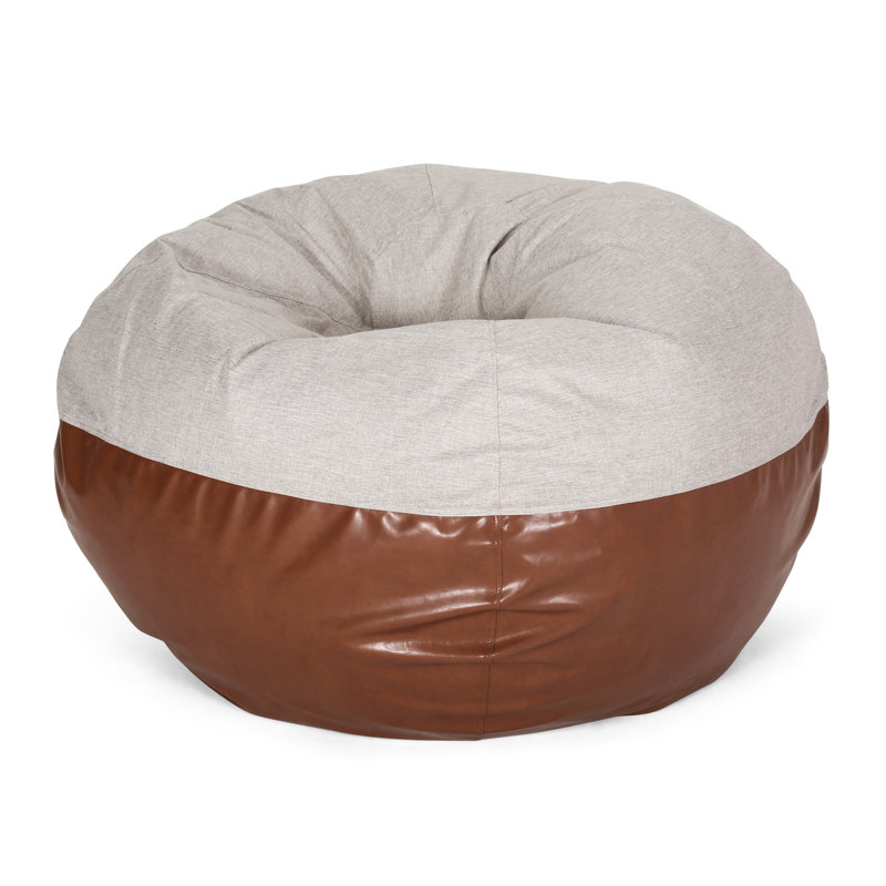 Housse bean en tissu bicolore et similicuir gris et brun