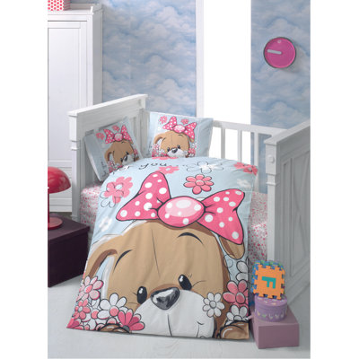Ensemble de housse de couette pour bébé, 100% coton Ranforce, housse de couette 39,4 po x 59,1 po, drap plat 39,4 po x 59,1 po, 2 taies d'oreiller 13,8 po x 17,7 po | Doux, lavable à la machine, brun élégant, rose, blanc, bleu et noir