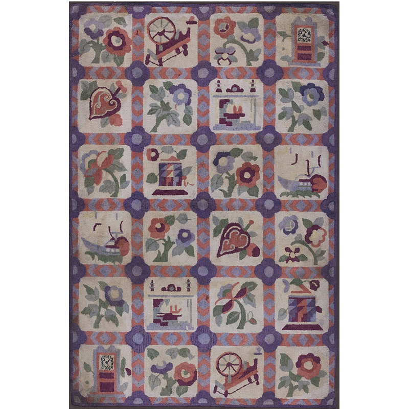 Antique American Hooked Rug America Ivory 1930s