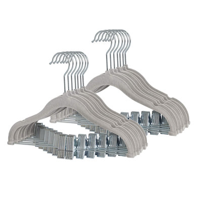 Non-Slip Clothes Hangers For Baby And Kids 20-Pack Velvet Hangers With Movable Clips, Heavy-Duty And Space-Saving For Pants,Skirts, Coat, Gray -  Rebrilliant, 5EA1AF506DAA4CA9B609821CD8924644