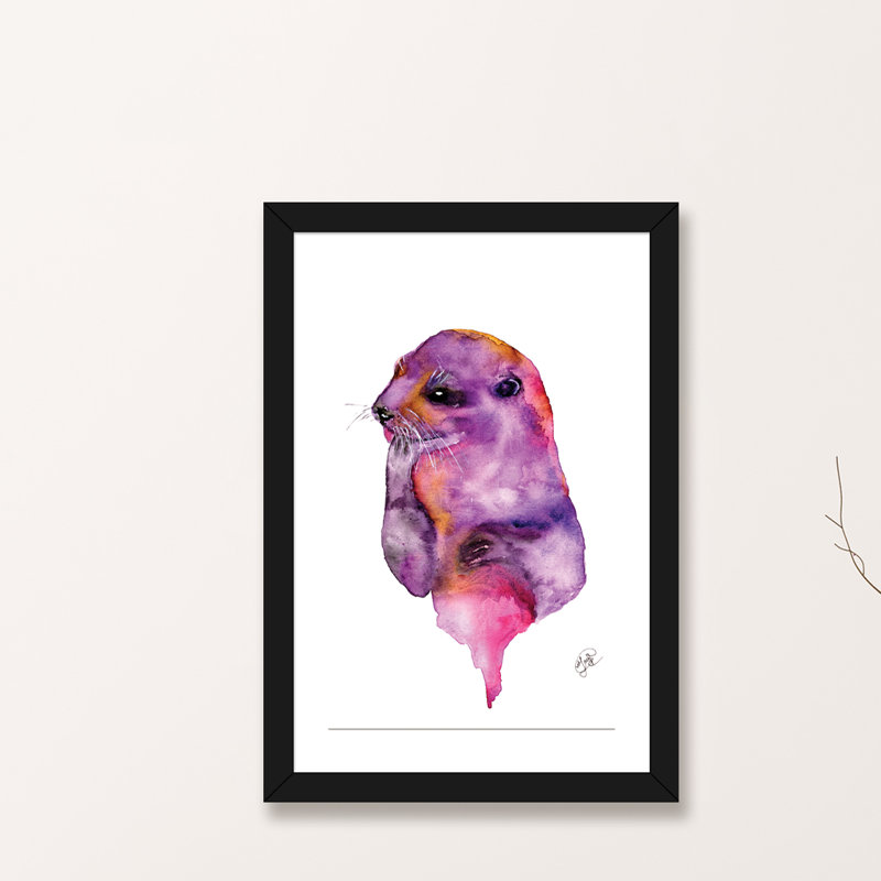 Loutre, art sur toile, H 32 po x l 24 po x P 1 po, Papier avec cadre noir