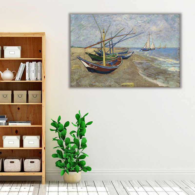 Pêche, bateaux sur la plage à Saintes-Maries, 1888, reproduction d'art sur toile, H 40 po x l 60 po