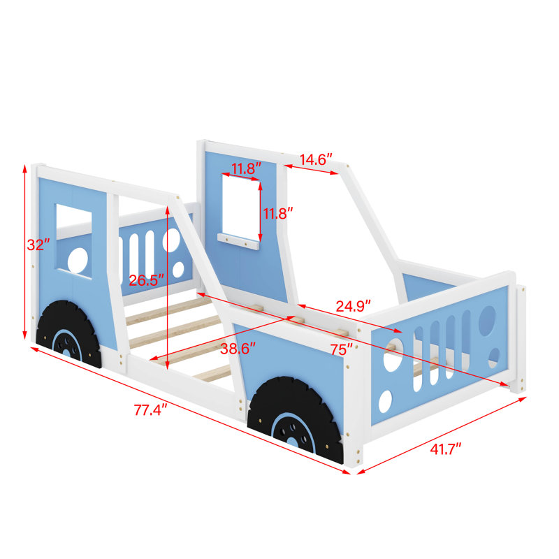 Lit plateforme simple avec roulettes Classic, Bleu