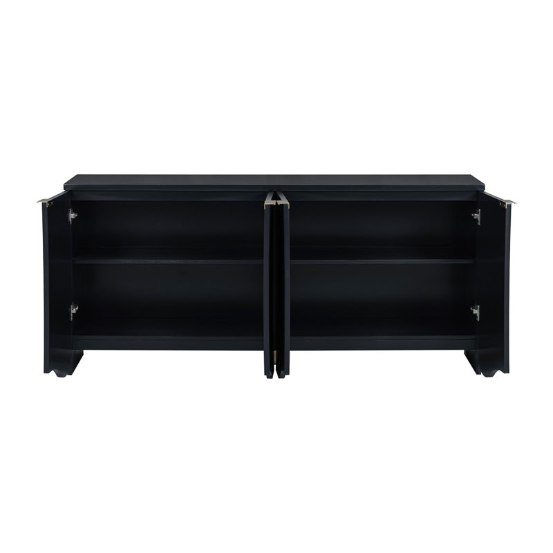 Vertical Stripes and Wavy Design of a Four-Door Cabinet, Black
