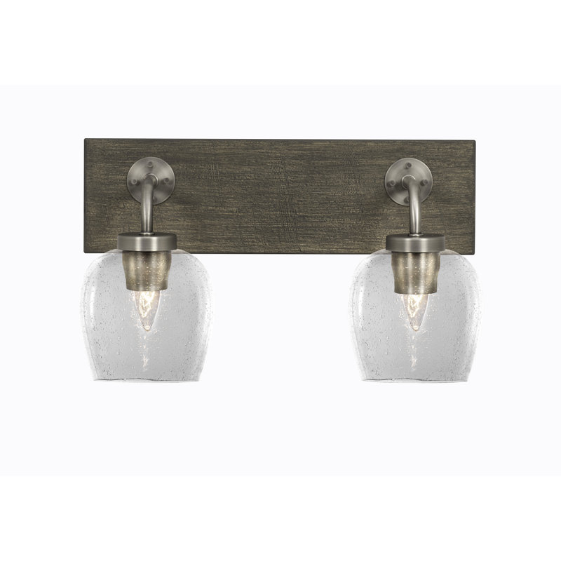 Barre d'éclairage de salle de bain 2 lumières Oxbridge, Graphite / bois vieilli, Grainé transparent