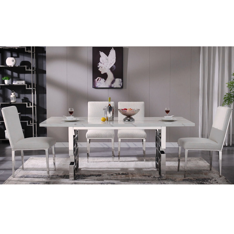 Zaeda White Fabric Upholstered Dining Chairs