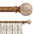 Tringles à rideaux en bois pour fenêtres, tringle à draperie robuste ajustable de 1 pouce avec imitation grain de bois et faiteaux décoratifs à motif de feuilles, style bohème
