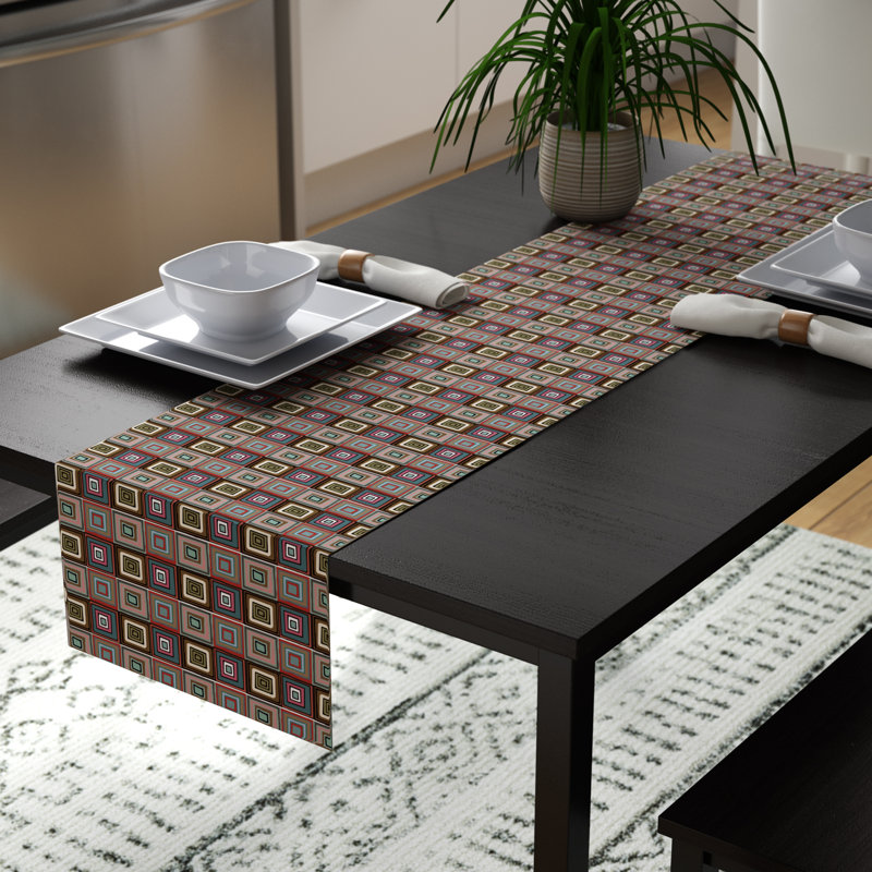 Lorenzo Retro Squares Milliken Signature Table Runner, 108" L x 14" W