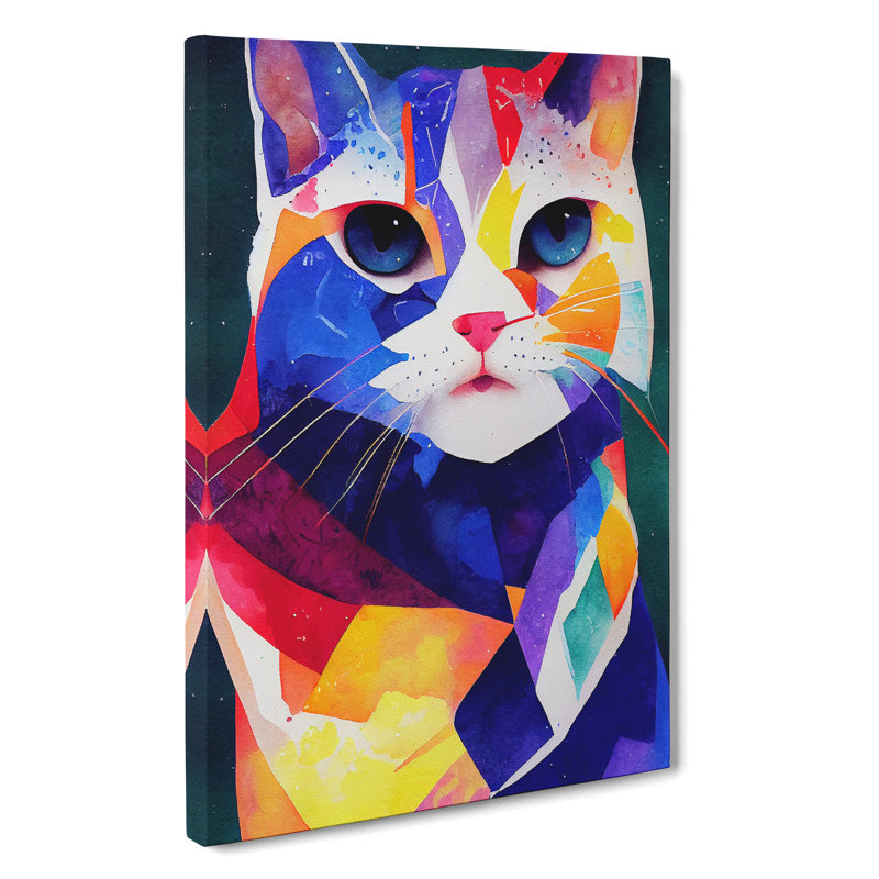 Colourful Cat No.2 - Print, Wrapped Canvas, 50cm H x 35cm W x 3cm D, No Matte