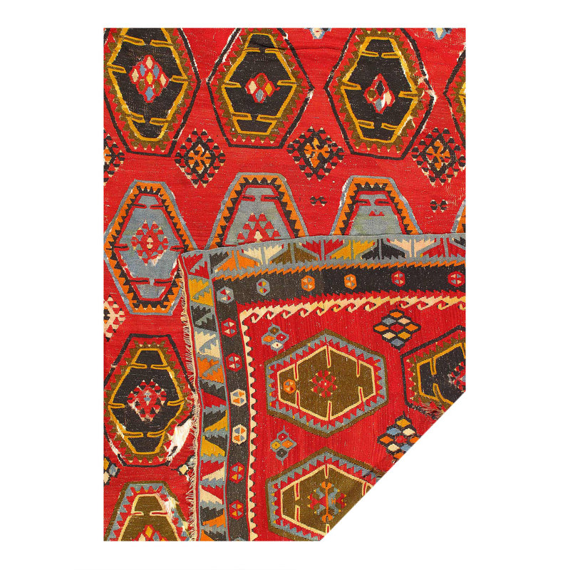 Tapis rouge kilim turc antique 7 pi 9 po x 11 pi 3 po