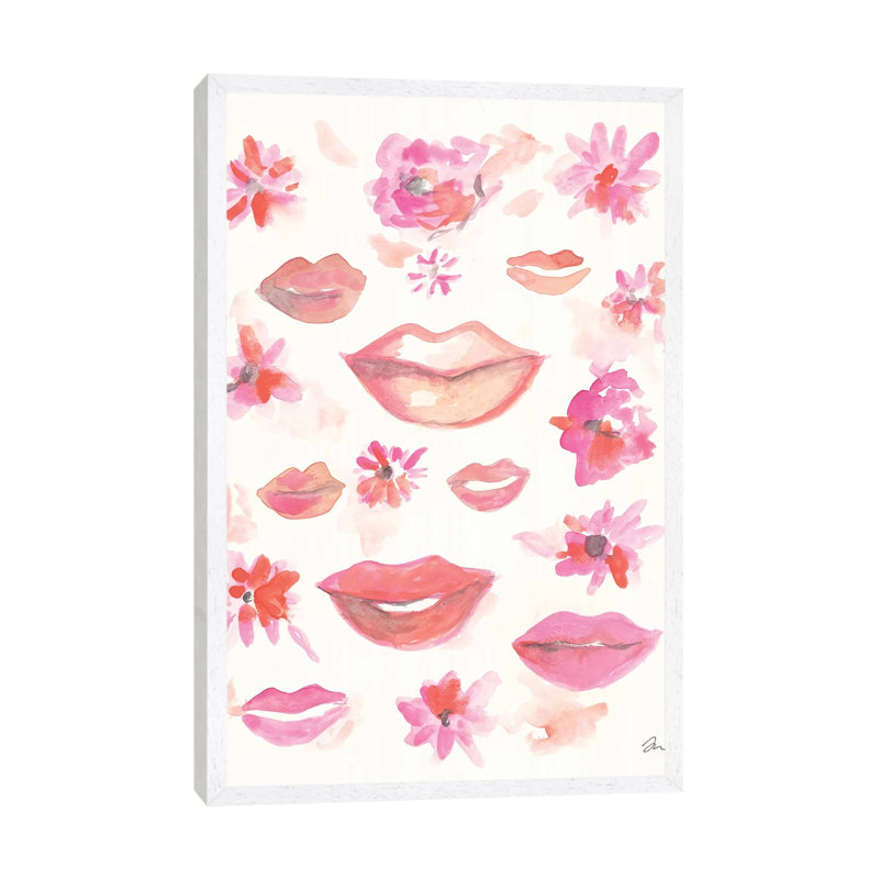 Lips by Jessica Mingo - Print on Canvas, 101.6cm H x 66.04cm W x 3.81cm D, White Floater Framed