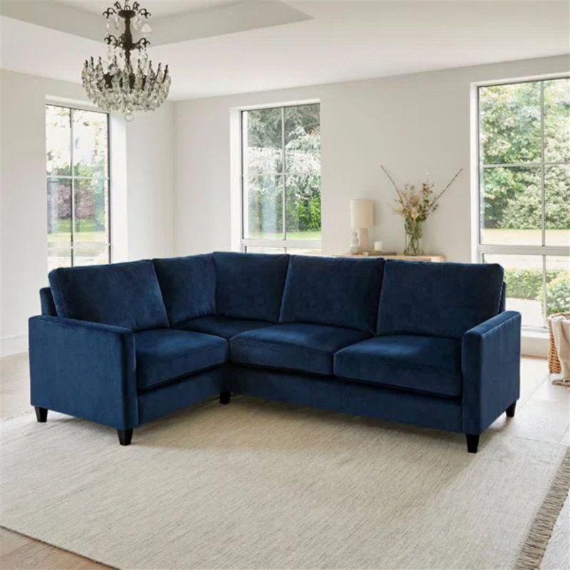 Aharshi Corner Sofa, Ink, Black Oak Legs, Right Hand Facing
