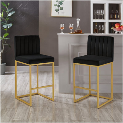 Tabouret à hauteur de comptoir moderne avec dossier complet et pieds robustes en fer (ensemble de 2)