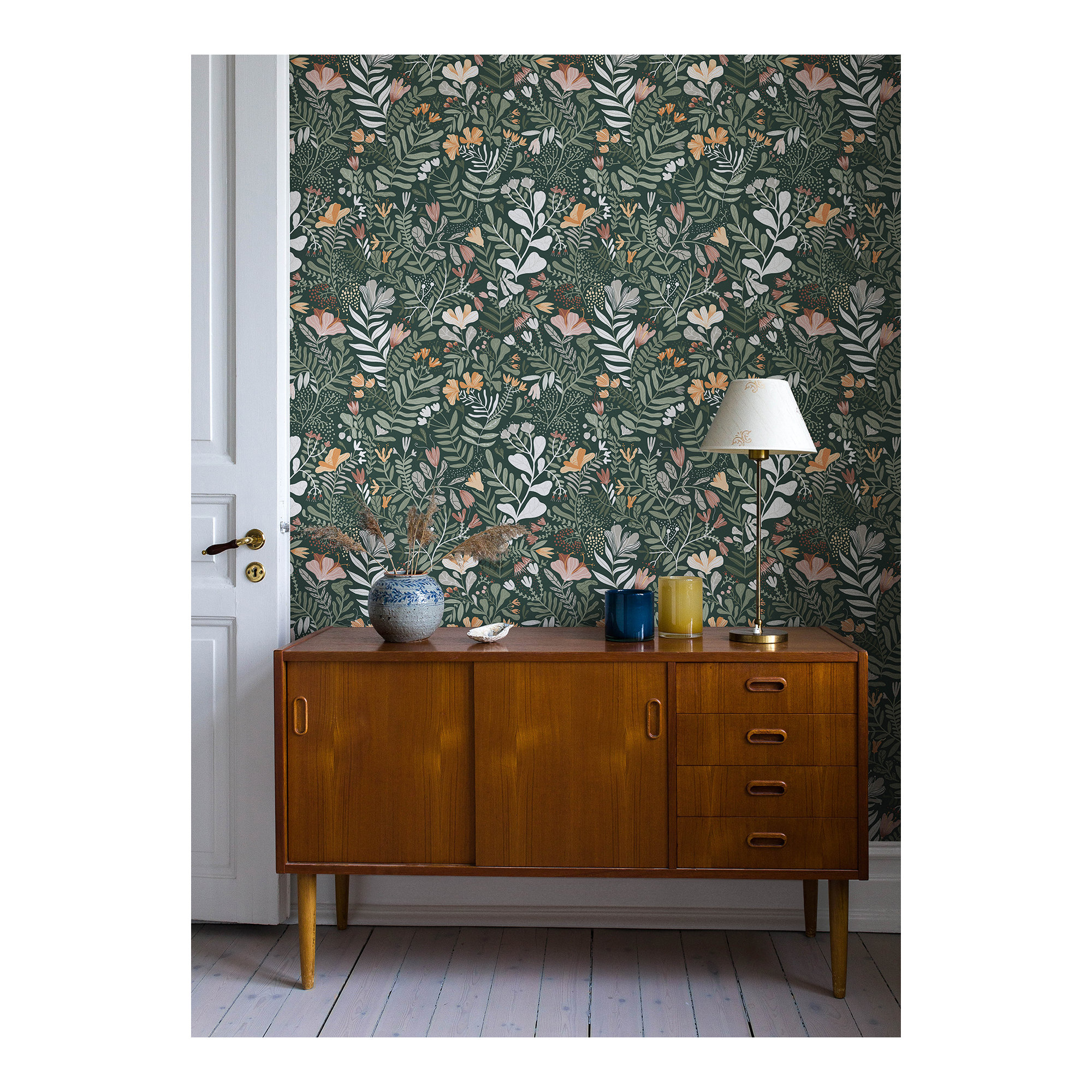 Kathryn Wallpaper, Dark Green/Cream
