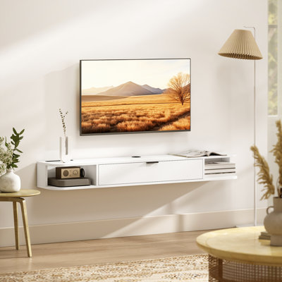 55" Floating TV Stand, Wall Mounted Media Console, White