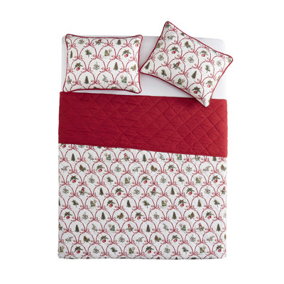 VCNY Home Multi Christmas Bow Microfiber Quilt Set, King