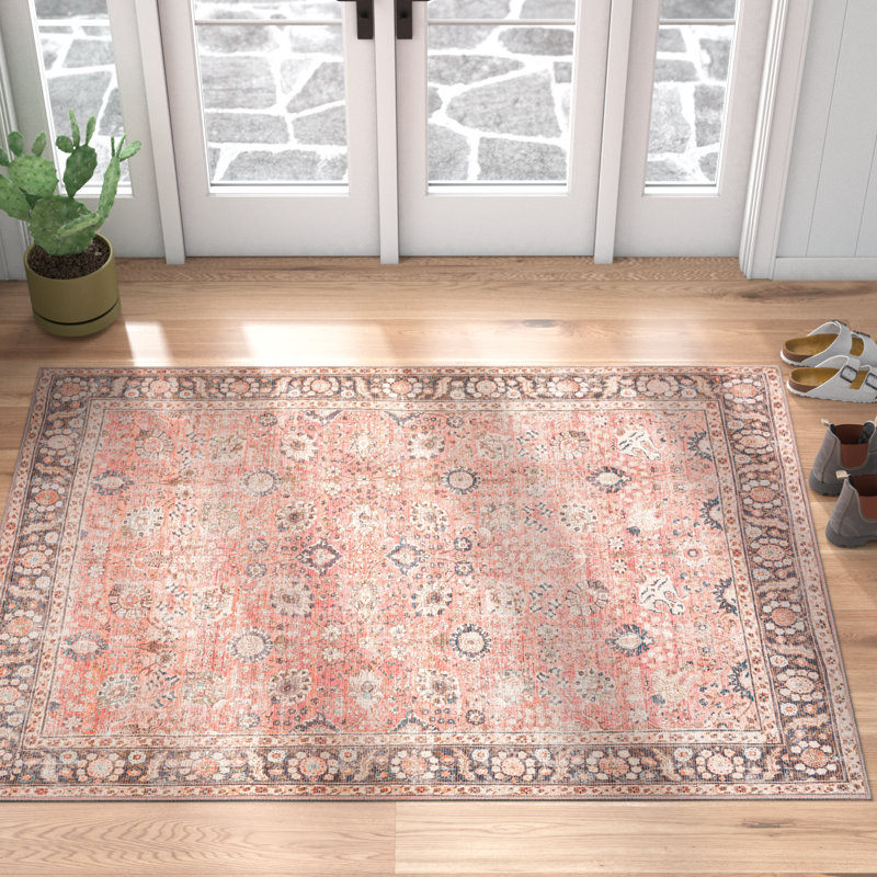 Tapis corail / rouge brique lavable à la machine Maio, Rectangle 5 pi 3 po x 7 pi 3 po