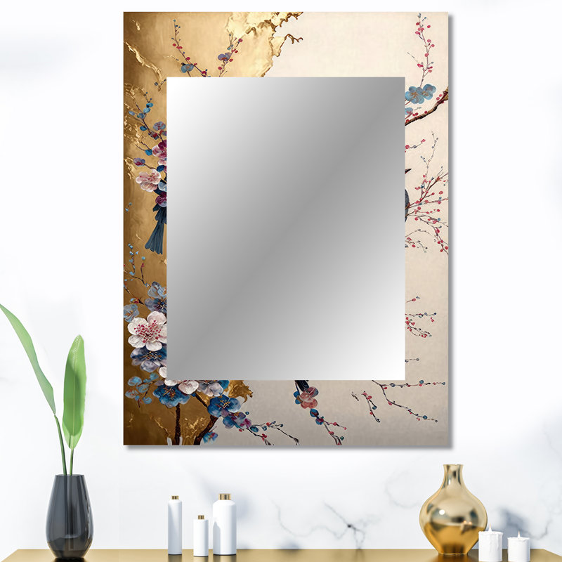 Multicolore oiseaux sur prunier en fleurs II, 40 po x 30 po