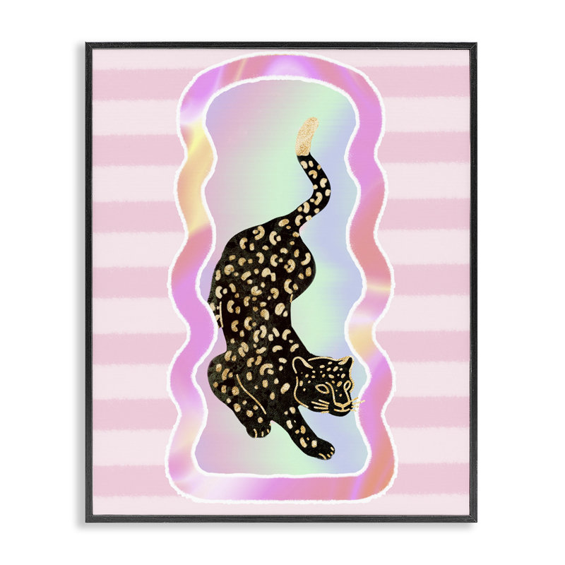 Léopard et rayures roses, estampe numérique par Ziwei Li, Giclée encadrée noir minuit, H 20 po x l 16 po