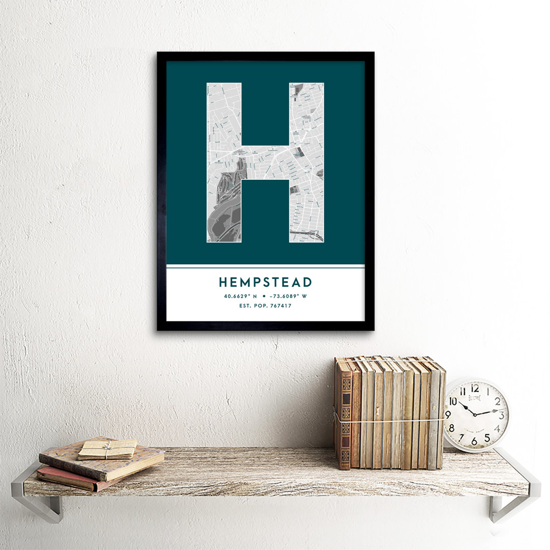 Hempstead City Map Hempstead United States City Map Teal - Single Picture Frame Typography
