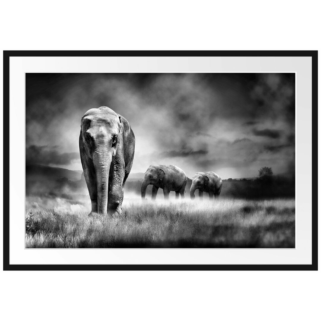 Kunstdruck Magnificent Elephants in the Steppe von Gerahmter