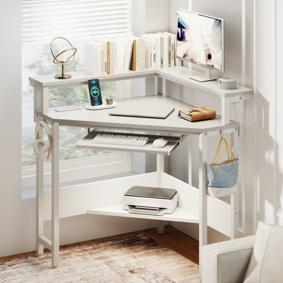 Bureau d'angle avec prise de courant, bureau d'angle à DEL avec rangement pour petit espace