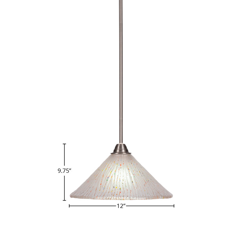 Luminaire suspendu à tige Averyon Paramount illustré en verre au fini nickel brossé, Cristal givré